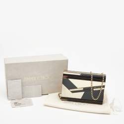 Jimmy Choo Black/Gold Graphic Mirror Patchwork Acrylic and Suede Candy Chain Clutch