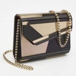 Jimmy Choo Black/Gold Graphic Mirror Patchwork Acrylic and Suede Candy Chain Clutch