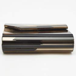 Jimmy Choo Black/Gold Graphic Mirror Patchwork Acrylic and Suede Candy Chain Clutch