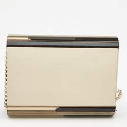 Jimmy Choo Black/Gold Graphic Mirror Patchwork Acrylic and Suede Candy Chain Clutch