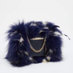 Jimmy Choo Blue Feathered Fox Fur and Python Ava Crossbody Bag
