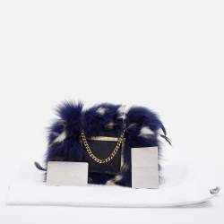 Jimmy Choo Blue Feathered Fox Fur and Python Ava Crossbody Bag