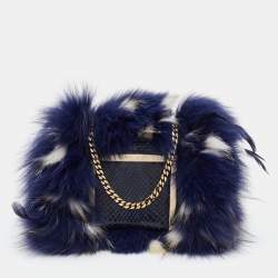 Jimmy Choo Blue Feathered Fox Fur and Python Ava Crossbody Bag