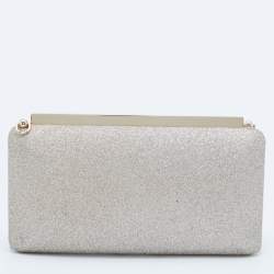 Pre Owned Jimmy Choo Gold Glitter Ellipse Chain Clutch