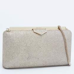 Pre Owned Jimmy Choo Gold Glitter Ellipse Chain Clutch