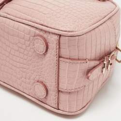 Pre Owned Jimmy Choo Pink Croc Embossed Leather Small Varenne Bowler Bag