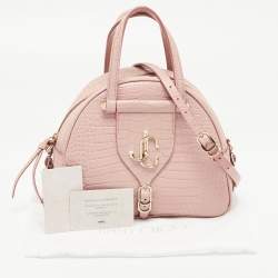 Pre Owned Jimmy Choo Pink Croc Embossed Leather Small Varenne Bowler Bag