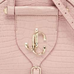 Pre Owned Jimmy Choo Pink Croc Embossed Leather Small Varenne Bowler Bag