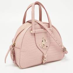 Pre Owned Jimmy Choo Pink Croc Embossed Leather Small Varenne Bowler Bag