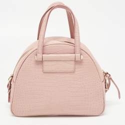 Pre Owned Jimmy Choo Pink Croc Embossed Leather Small Varenne Bowler Bag
