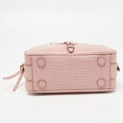 Pre Owned Jimmy Choo Pink Croc Embossed Leather Small Varenne Bowler Bag