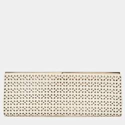 Pre Owned Jimmy Choo Off White Lasercut Leather Frame Long Clutch