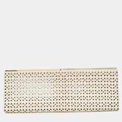 Pre Owned Jimmy Choo Off White Lasercut Leather Frame Long Clutch