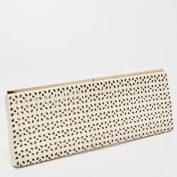 Pre Owned Jimmy Choo Off White Lasercut Leather Frame Long Clutch