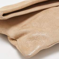 Pre Owned Jimmy Choo Beige Shimmering Suede Chandra Clutch