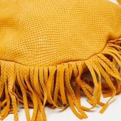 Jimmy Choo Yellow Python Effect Leather Fringed  Hobo
