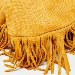 Jimmy Choo Yellow Python Effect Leather Fringed  Hobo