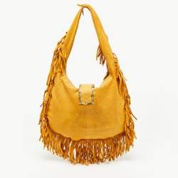 Jimmy Choo Yellow Python Effect Leather Fringed  Hobo