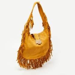 Jimmy Choo Yellow Python Effect Leather Fringed  Hobo
