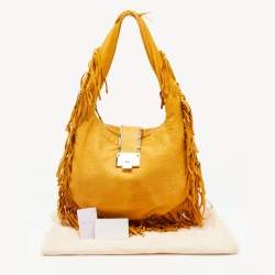 Jimmy Choo Yellow Python Effect Leather Fringed  Hobo