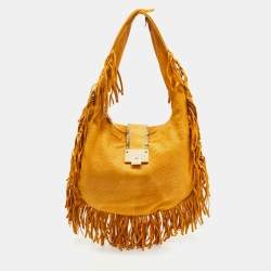 Jimmy Choo Yellow Python Effect Leather Fringed  Hobo