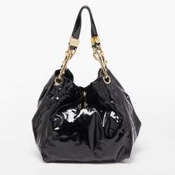 Pre Owned Jimmy Choo Black Patent Leather Lola Hobo