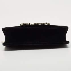 Pre Owned Jimmy Choo Black Velvet Crystals Kalina Chain Bag