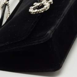 Pre Owned Jimmy Choo Black Velvet Crystals Kalina Chain Bag