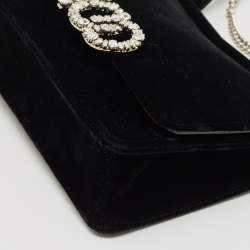 Pre Owned Jimmy Choo Black Velvet Crystals Kalina Chain Bag