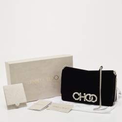 Pre Owned Jimmy Choo Black Velvet Crystals Kalina Chain Bag