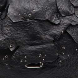 Pre Owned Jimmy Choo Black Textured Leather Embellished Flap Shoulder Bag