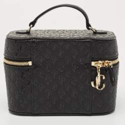 Jimmy Choo Black Monogram Leather Make Up Vanity Bag
