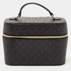 Jimmy Choo Black Monogram Leather Make Up Vanity Bag