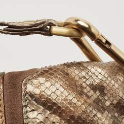 Pre Owned Jimmy Choo Gold/Grey Python Leather Mave Foldover Clutch