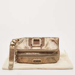 Pre Owned Jimmy Choo Gold/Grey Python Leather Mave Foldover Clutch
