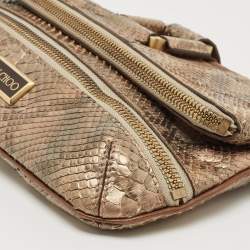 Pre Owned Jimmy Choo Gold/Grey Python Leather Mave Foldover Clutch