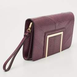 Pre Owned Jimmy Choo Purple Watersnake Leather Alara Wristlet Clutch