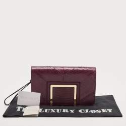 Pre Owned Jimmy Choo Purple Watersnake Leather Alara Wristlet Clutch