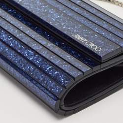 Pre Owned Jimmy Choo Blue/Silver Ombre Glitter Acrylic Sweetie Chain Clutch