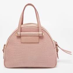 Jimmy Choo Pink Croc Embossed Leather Small Varenne Bowler Bag