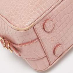 Jimmy Choo Pink Croc Embossed Leather Small Varenne Bowler Bag