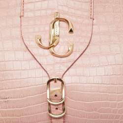 Jimmy Choo Pink Croc Embossed Leather Small Varenne Bowler Bag