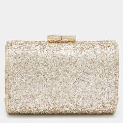 Jimmy Choo Gold Glitter Mini Twill Tube Clutch 