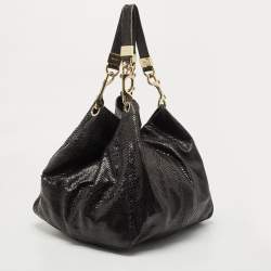 Pre Owned Jimmy Choo Black Python Leather Lohla Jayne Tote