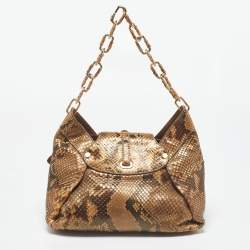 مملوكة مسبقًا Jimmy Choo Gold/Brown Python Tulita Hobo