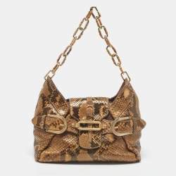 Pre Owned Jimmy Choo Gold/Brown Python Tulita Hobo