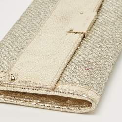 Pre Owned Jimmy Choo Gold Glitter and Leather Reese Continental Clutch