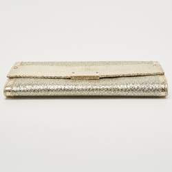 Pre Owned Jimmy Choo Gold Glitter and Leather Reese Continental Clutch