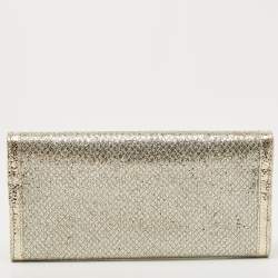 Pre Owned Jimmy Choo Gold Glitter and Leather Reese Continental Clutch