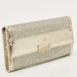 Pre Owned Jimmy Choo Gold Glitter and Leather Reese Continental Clutch